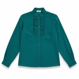 Jack Winter Vintage Ruffle Front Blouse Teal Green Button‎ Down, Woman's Size 8